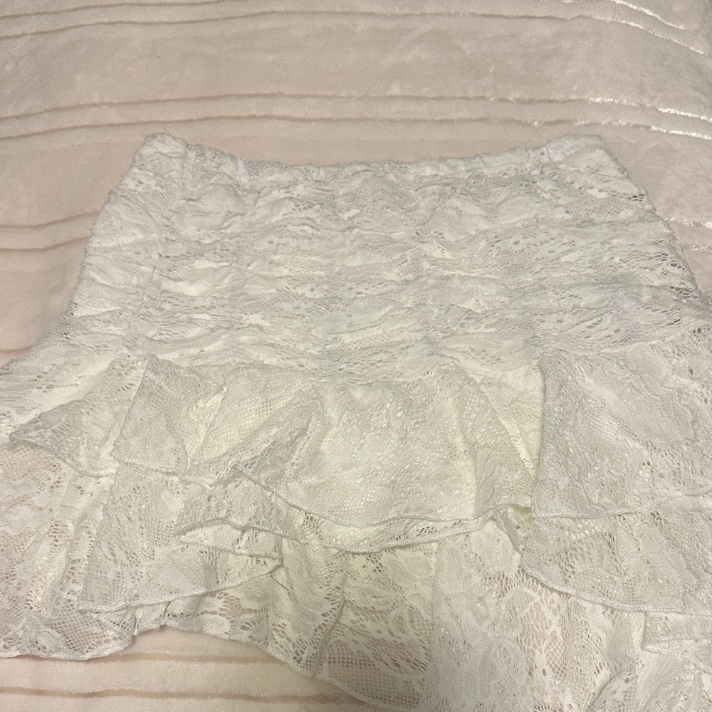 White Lace Ruffle Skirt